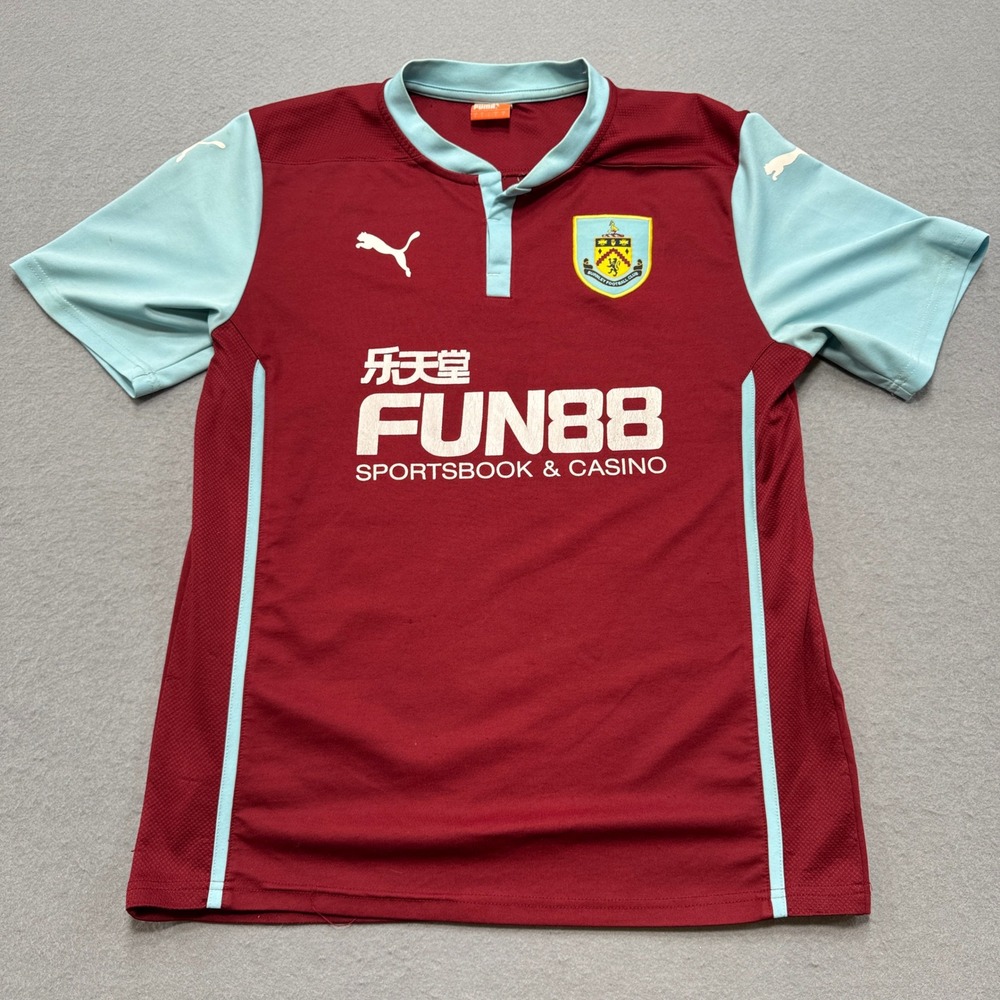 Puma Burnley FC Home Shirt Men's Large Maroon Fun88 Soccer Athletic Sportswear